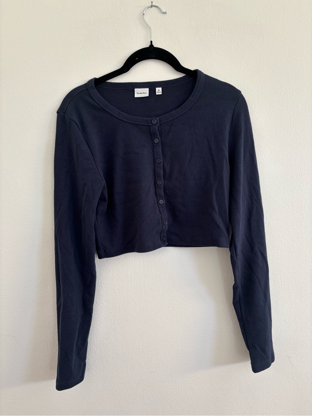 Aritzia Black Cropped Button-Front Long Sleeve Top